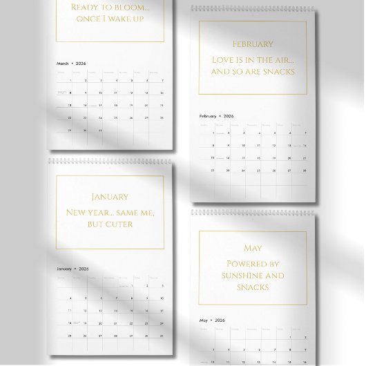 Elegant Gold Cute Quote Calendar 2026 カレンダー