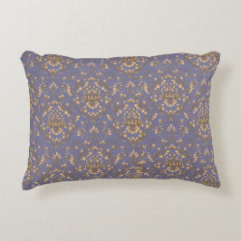 Elegant Gold Damask on Periwinkle Blue アクセントクッション