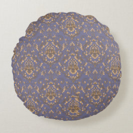 Elegant Gold Damask on Periwinkle Blue ラウンドクッション