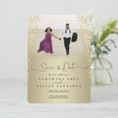 Elegant Gold Damask Save the Date Card サンキューカード (スタンド正面)