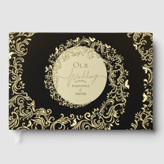 Elegant Gold Damask Wedding ゲストブック (正面)