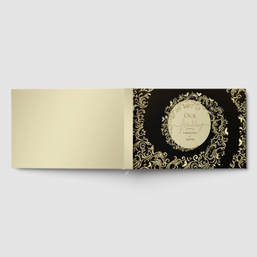 Elegant Gold Damask Wedding ゲストブック (全面)