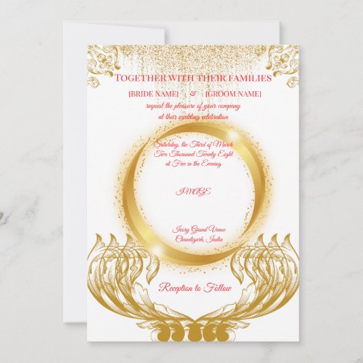 Elegant Gold Design Wedding Invitation on White 招待状 (正面)