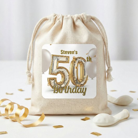 Elegant Gold Diamond 50th Birthday Party Balloons スクエアシール