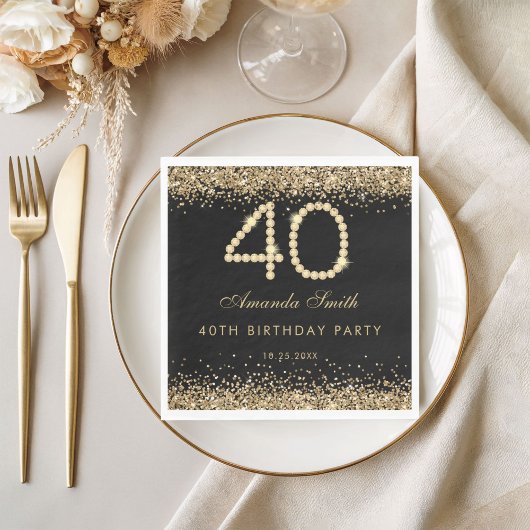 Elegant Gold Diamonds 40th Birthday Party  スタンダードランチョンナプキン