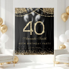 Elegant Gold Diamonds 40th Birthday Party Backdrop タペストリー