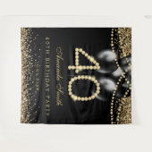 Elegant Gold Diamonds 40th Birthday Party Backdrop タペストリー (正面(横))