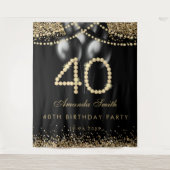 Elegant Gold Diamonds 40th Birthday Party Backdrop タペストリー (正面)