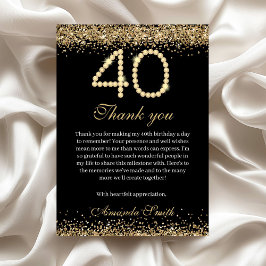 Elegant Gold Diamonds 40th Birthday Thank you Card サンキューカード