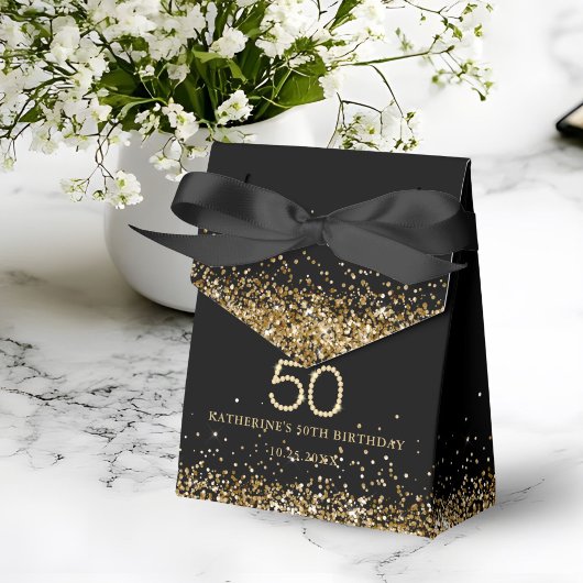 Elegant Gold Diamonds 50th Birthday Favor Box フェイバーボックス