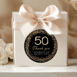Elegant Gold Diamonds 50th Birthday Thank you  ラウンドシール
