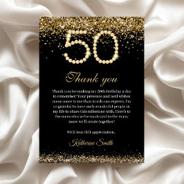 Elegant Gold Diamonds 50th Birthday Thank you Card サンキューカード