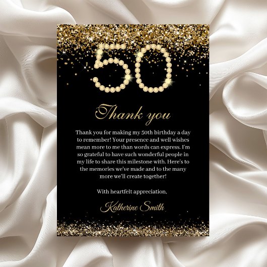 Elegant Gold Diamonds 50th Birthday Thank you Card サンキューカード