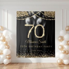 Elegant Gold Diamonds 70th Birthday Party Backdrop タペストリー