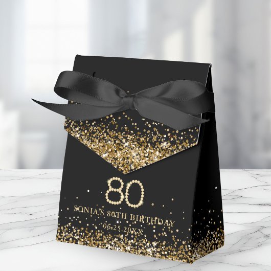 Elegant Gold Diamonds 80th Birthday Favor Box フェイバーボックス
