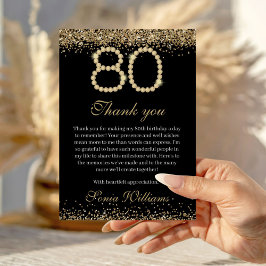 Elegant Gold Diamonds 80th Birthday Thank You Card サンキューカード