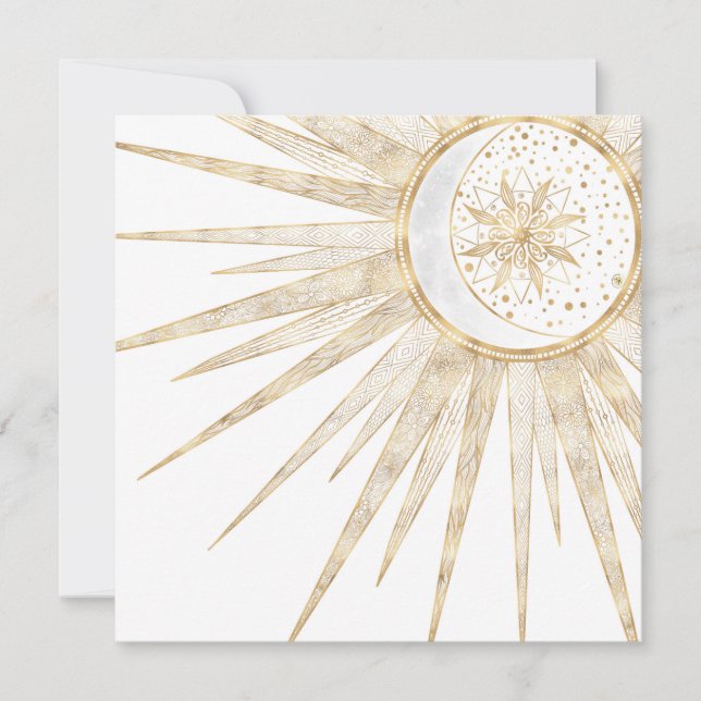 Elegant Gold Doodles Sun Moon Mandala Design (正面)