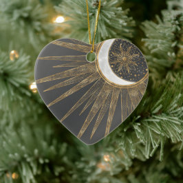 Elegant Gold Doodles Sun Moon Mandala Design セラミックオーナメント