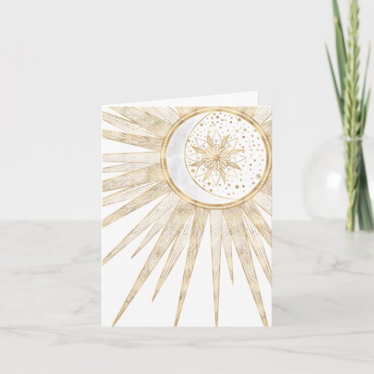 Elegant Gold Doodles Sun Moon Mandala Design ノートカード (正面)