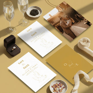 Elegant Gold Dove Save The Date Card セーブザデート