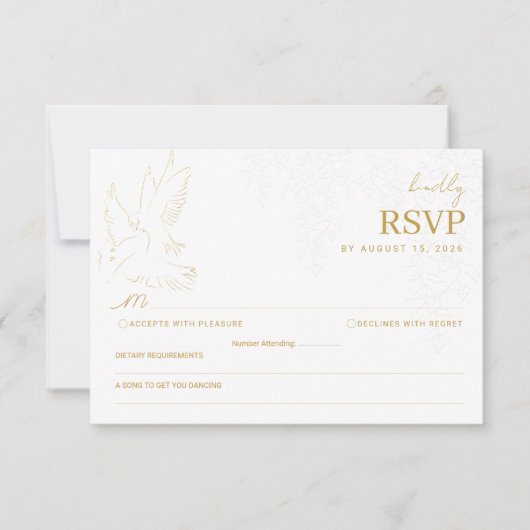 Elegant Gold Dove Wedding RSVP Card (正面)
