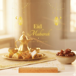 Elegant Gold Eid Mubarak Acrylic Sign アクリルサイン
