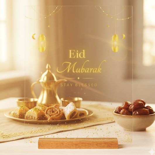 Elegant Gold Eid Mubarak Acrylic Sign アクリルサイン