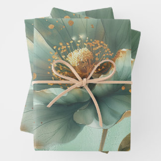 Elegant Gold & Emerald Poppy Wedding Wrapping  ラッピングペーパーシート