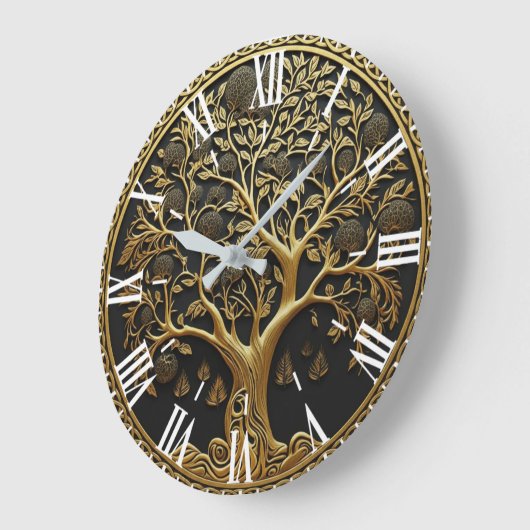 Elegant Gold Engraved Tree  ラージ壁時計 (傾斜)