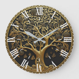 Elegant Gold Engraved Tree  ラージ壁時計