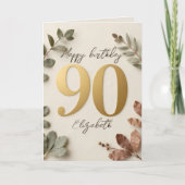 Elegant Gold Eucalyptus Botanical 90th Birthday カード (正面)