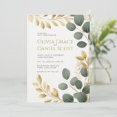 Elegant Gold Eucalyptus Botanical Wedding 招待状 (スタンド正面)