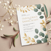 Elegant Gold Eucalyptus Botanical Wedding 招待状
