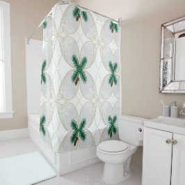 Elegant Gold Eucalyptus Holiday Shower Curtain – M シャワーカーテン