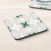 Elegant Gold Eucalyptus MerryMist Holiday Cork Coa コースター (左側)