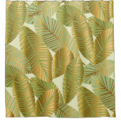 elegant gold exotic leaves seamless pattern on blu シャワーカーテン (正面)