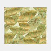 elegant gold exotic leaves seamless pattern on blu フリースブランケット (正面(横))