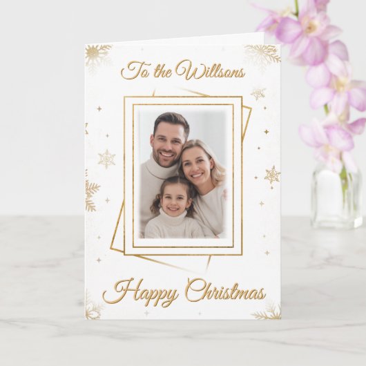 Elegant Gold Family Frame Photo Christmas Card  カード (蘭)