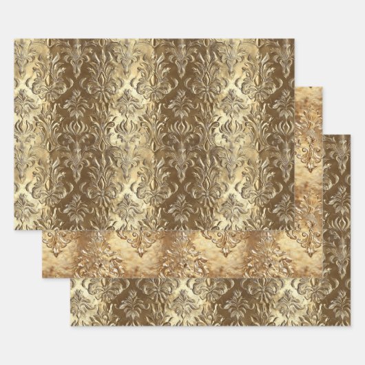 Elegant Gold Faux Brocade Gift  ラッピングペーパーシート (セット)