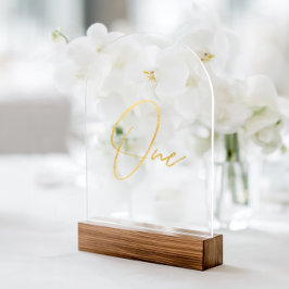 Elegant Gold Faux Foil Arch Acrylic Table Number アクリル招待状