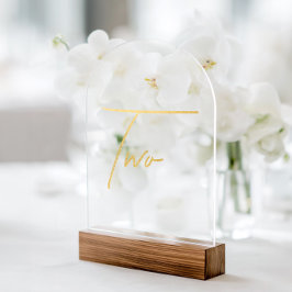 Elegant Gold Faux Foil Arch Acrylic Table Number アクリル招待状