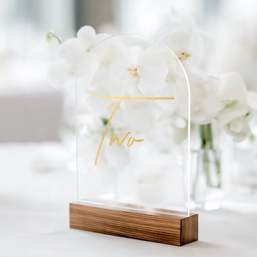Elegant Gold Faux Foil Arch Acrylic Table Number アクリル招待状