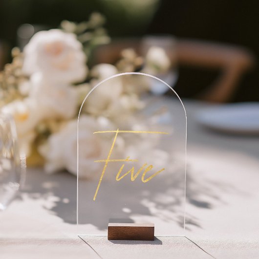Elegant Gold Faux Foil Arch Acrylic Table Number アクリル招待状