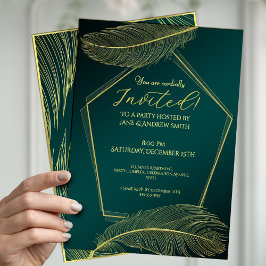 Elegant Gold Feather Geometric Invitation Card On  招待状