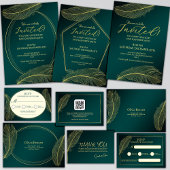Elegant Gold Feather Green Invitation Card For Spe 招待状