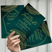 Elegant Gold Feather Green Invitation Card For Spe 招待状