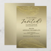 Elegant Gold Feather Luxury Celebration 招待状 (正面/裏面)