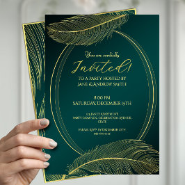 Elegant Gold Feather Oval Frame Invitation Card On 招待状
