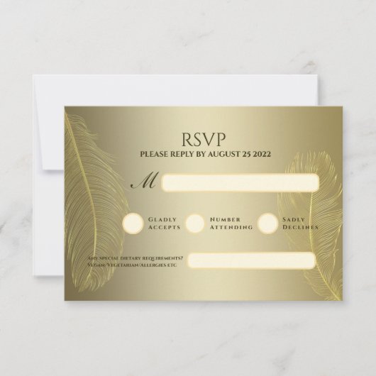 Elegant Gold Feather RSVP Card For Luxury Event (正面)
