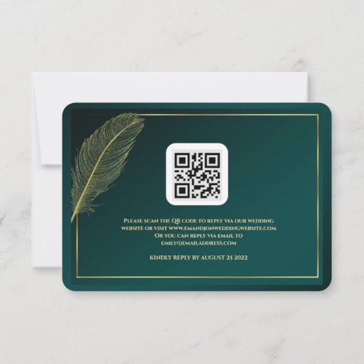 Elegant Gold Feather RSVP Card Template (裏面)
